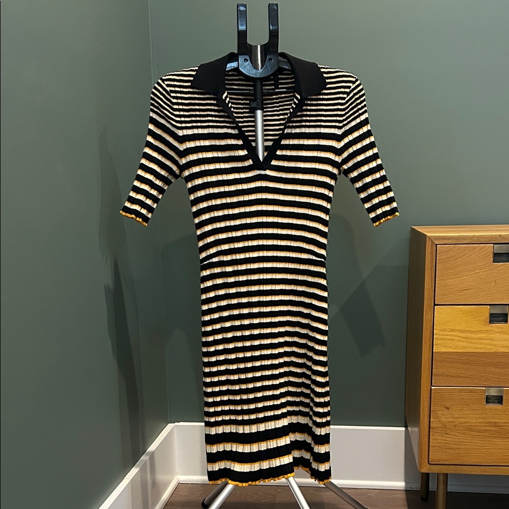 Theory Black, Cream, yellow (organgy?) Striped sweater Dress - Medium
